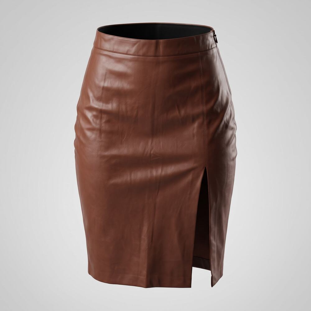 Jason Wu Faux Leather Midi Pencil Skirt Brown Side Slit Size Small